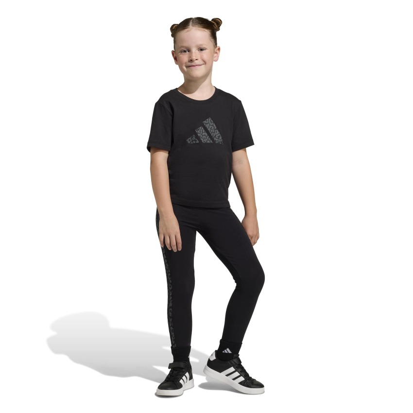 Adidas Animal 3 Stripes Siyah Çocuk Tshirt Tayt Takım - 1