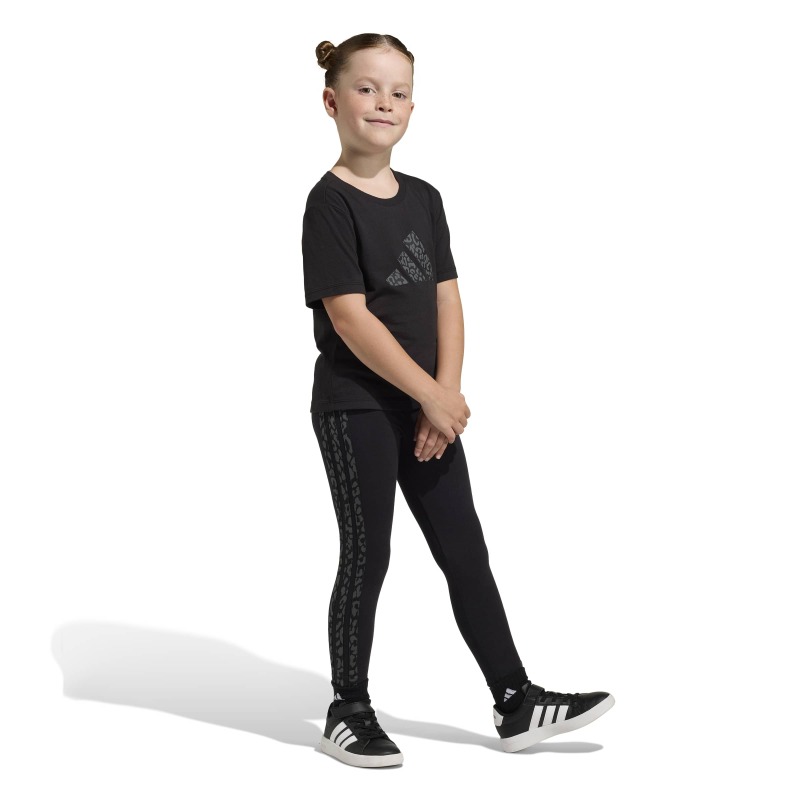 Adidas Animal 3 Stripes Siyah Çocuk Tshirt Tayt Takım - 3