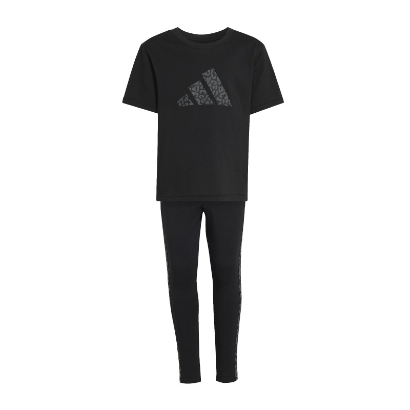 Adidas Animal 3 Stripes Siyah Çocuk Tshirt Tayt Takım - Adidas