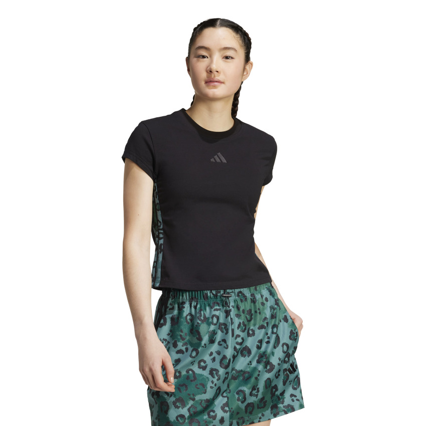 Adidas Animal Print 3-Stripes Siyah Kadın Tshirt - 1