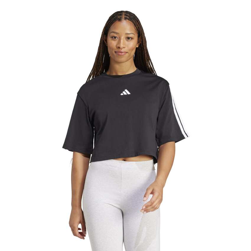 Adidas Essentials 3-Stripes Cotton Loose Siyah Kadın Tshirt - 2