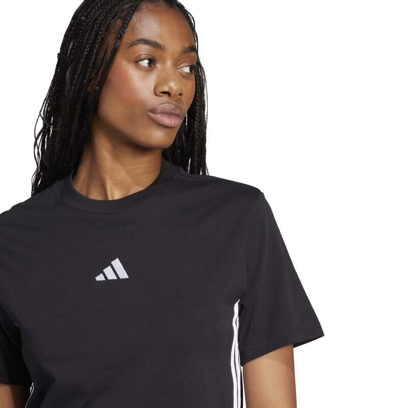 Adidas Essentials 3-Stripes Cotton Siyah Kadın Tshirt - 4