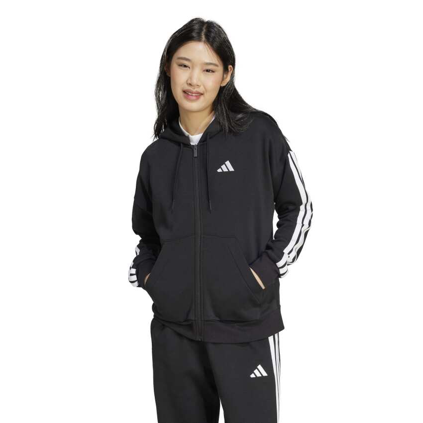 Adidas Essentials 3-Stripes Full-Zip Fleece Siyah Kadın Sweatshirt - 2