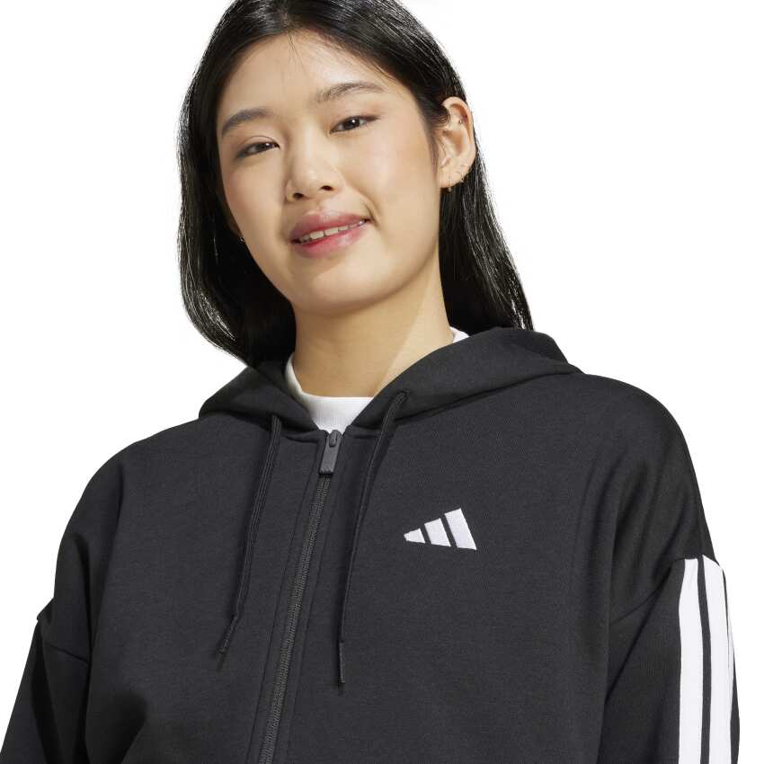Adidas Essentials 3-Stripes Full-Zip Fleece Siyah Kadın Sweatshirt - 4
