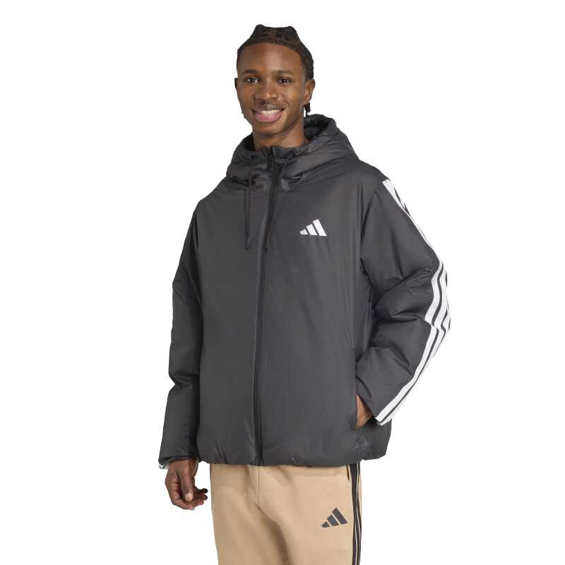 Adidas Essentials CLIMAWARM 3-Stripes Yalıtımlı Kapüşonlu Siyah Erkek Mont - Adidas
