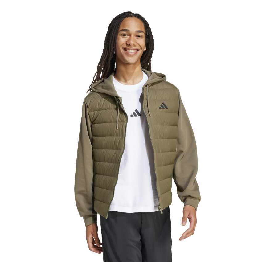 Adidas Essentials CLIMAWARM Kuş Tüyü Dolgulu Kapüşonlu Haki Erkek Mont - 3