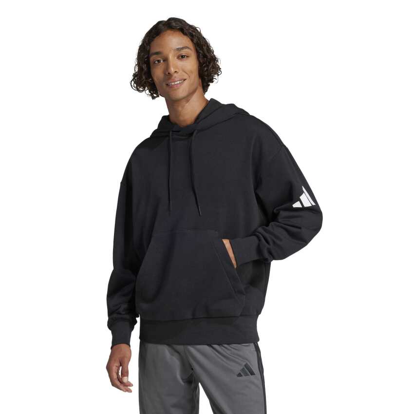 Adidas Essentials Loose-Fit 3 Bar Logo French Terry Siyah Erkek Sweatshirt - 1