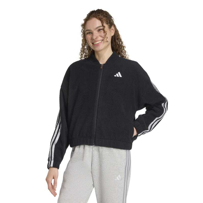 Adidas Holiday High Pile Fleece Full-Zip Siyah Kadın Sweatshirt - Adidas
