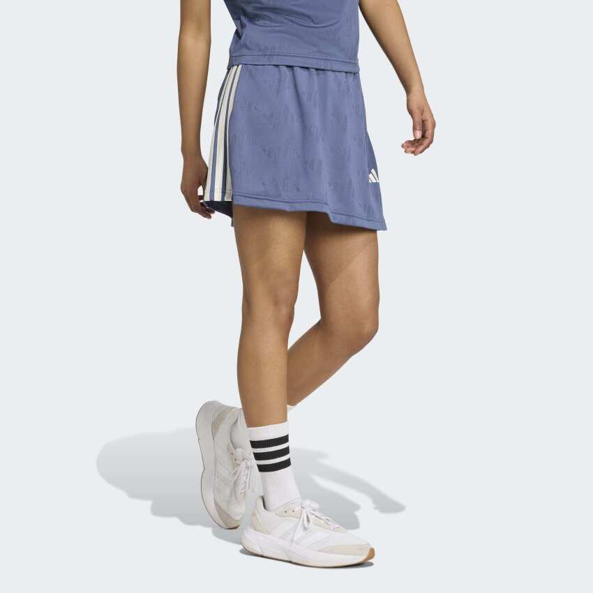 Adidas Stadyum 3-Çizgili Tenis Esintili Jakarlı Kısa Mavi Kadın Etek - 3