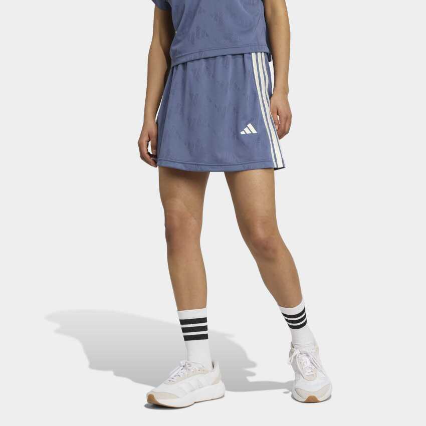 Adidas Stadyum 3-Çizgili Tenis Esintili Jakarlı Kısa Mavi Kadın Etek - 1