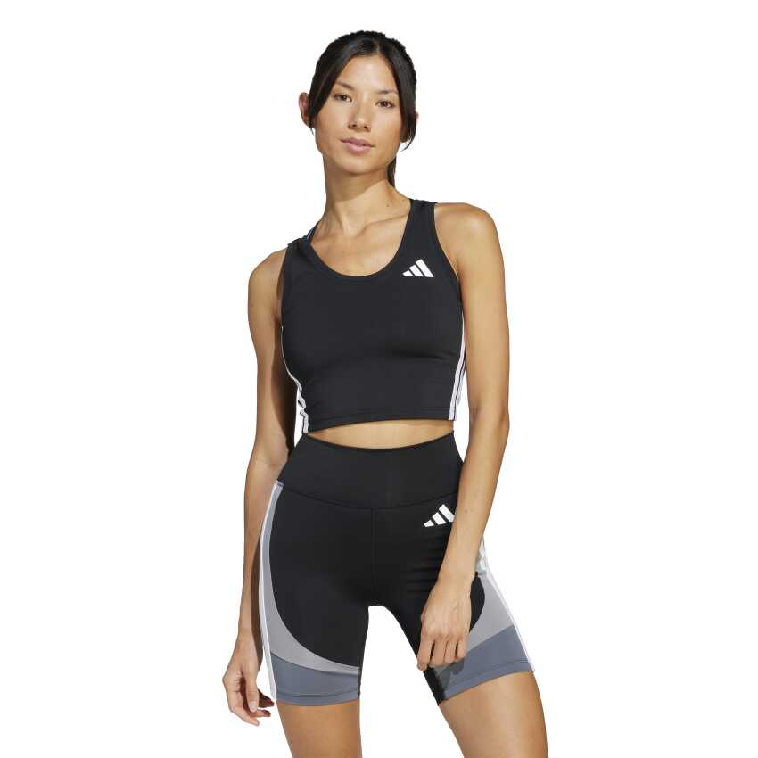 Adidas Train Essentials 3-Stripes Crop Siyah Kadın Atlet - 1