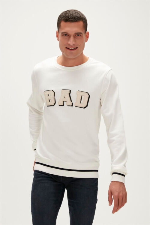 Bad Bear Felt Crewneck Beyaz Erkek Sweatshirt - 1