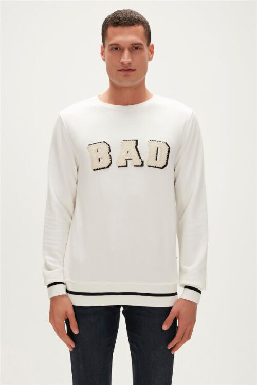 Bad Bear Felt Crewneck Beyaz Erkek Sweatshirt - 2