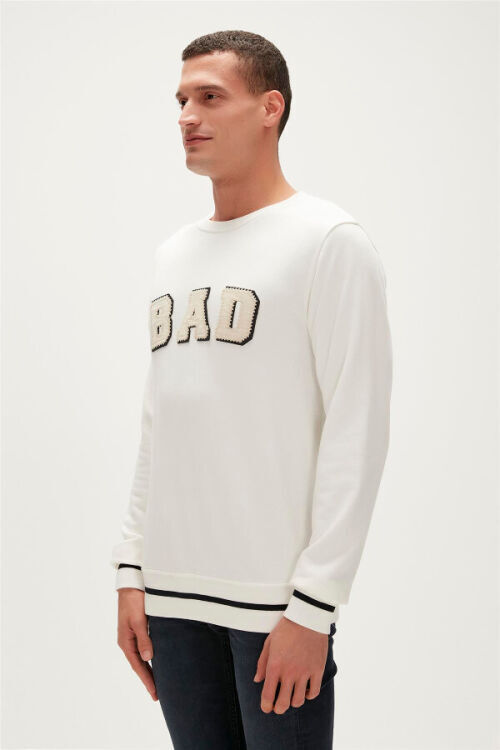 Bad Bear Felt Crewneck Beyaz Erkek Sweatshirt - 5