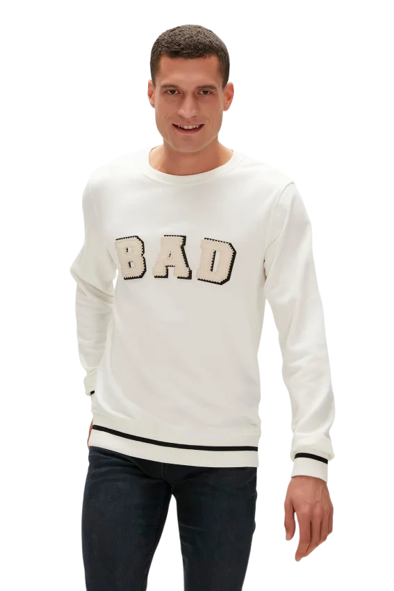 Bad Bear Felt Crewneck Beyaz Erkek Sweatshirt - 3