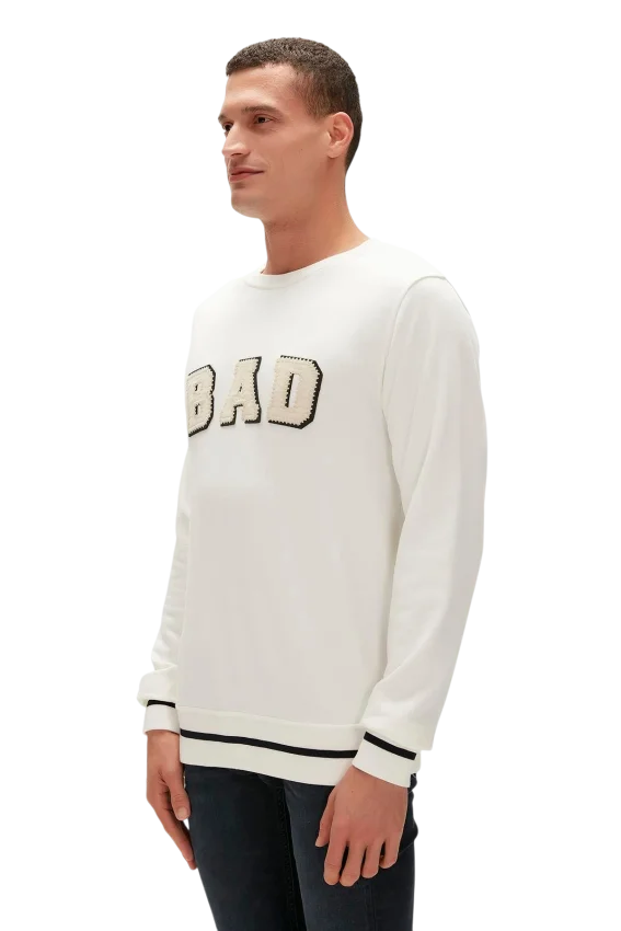 Bad Bear Felt Crewneck Beyaz Erkek Sweatshirt - 4