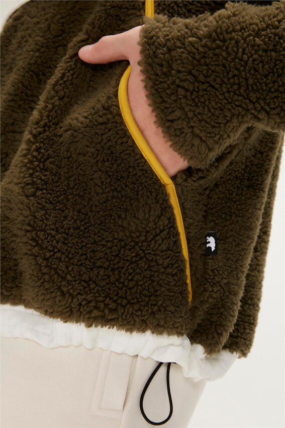Bad Bear Leonard Half-Zip Plush Haki Erkek Sweatshirt - 7