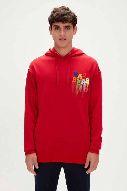 Bad Bear Rainbow Hoodie Kırmızı Erkek Sweatshirt - 1