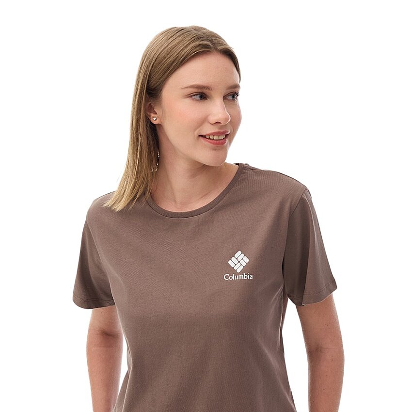 Columbia CS0316 CSC W Stacked Mini Gem Logo Kahverengi Kadın Tshirt - 4