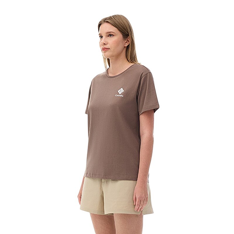 Columbia CS0316 CSC W Stacked Mini Gem Logo Kahverengi Kadın Tshirt - 2