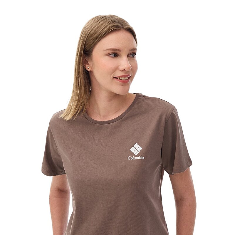 Columbia CS0316 CSC W Stacked Mini Gem Logo Kahverengi Kadın Tshirt - 4