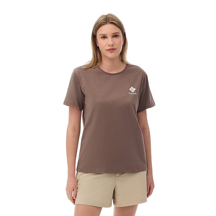Columbia CS0316 CSC W Stacked Mini Gem Logo Kahverengi Kadın Tshirt - 1