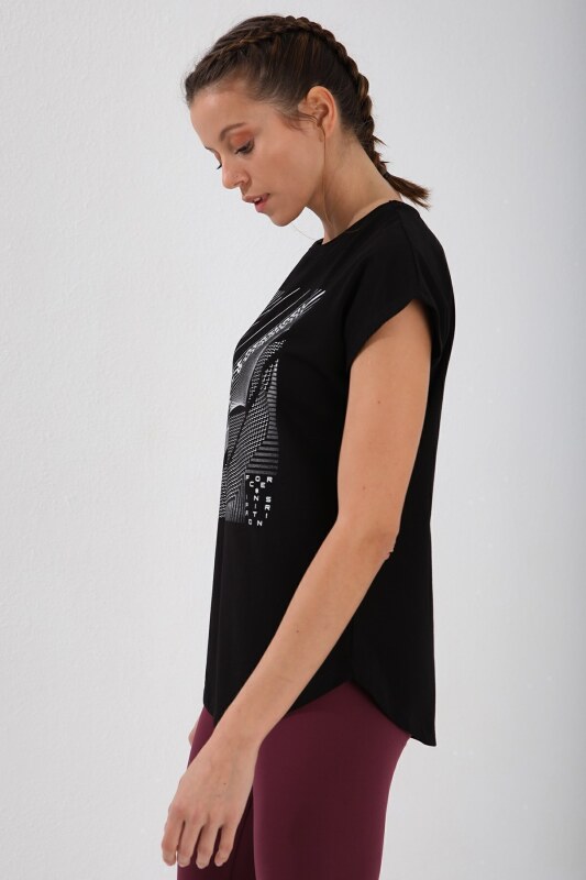 Forinns T-SHİRT O YAKA SİYAH Kadın Tshirt F10BY-03265-01 - 2