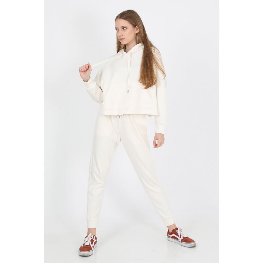 John Frank JOHN FRANK WOMAN SPORTS&LOUNGEWEAR SWEATSHIRT EKRU Kadın Sweatshirt WJFHST02-COMFY-592 - 5