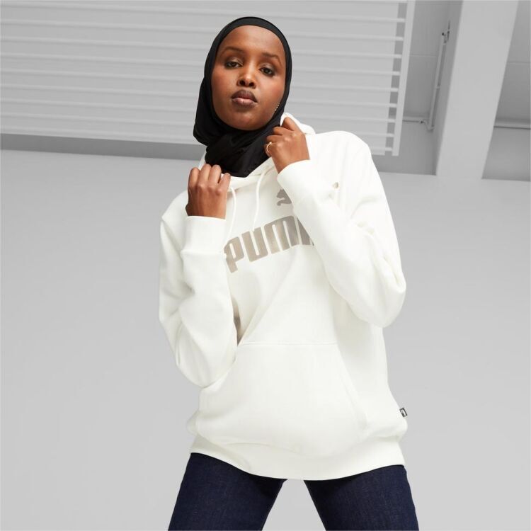 Puma Essentials Metallic Logo Hoodie FL Warm Beyaz Kadın Sweatshirt - Puma