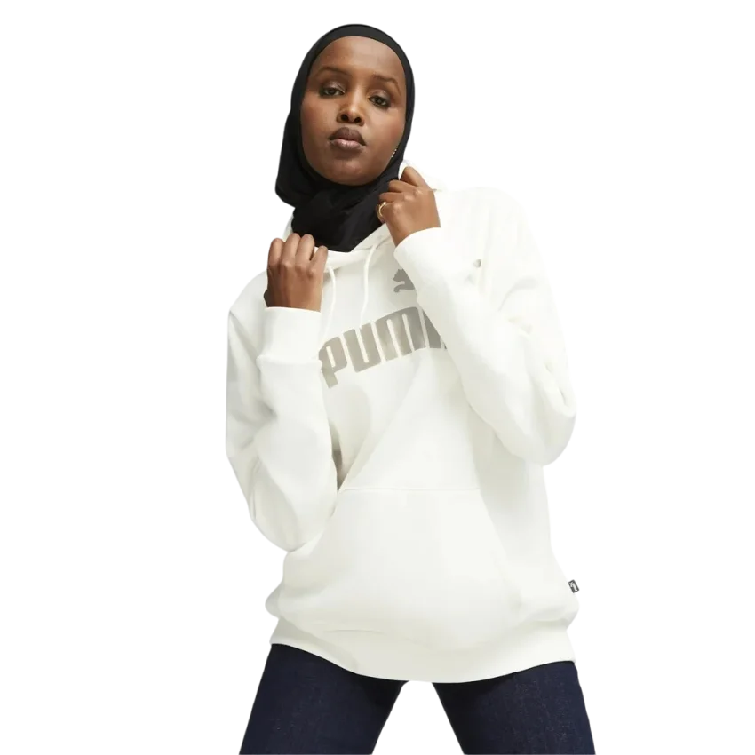 Puma Essentials Metallic Logo Hoodie FL Warm Beyaz Kadın Sweatshirt - 1