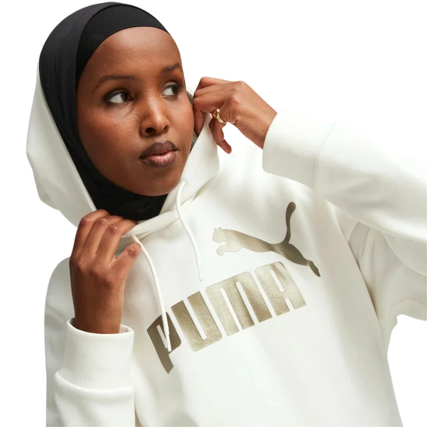 Puma Essentials Metallic Logo Hoodie FL Warm Beyaz Kadın Sweatshirt - 2