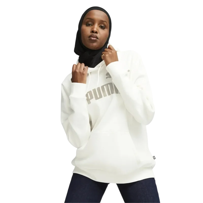 Puma Essentials Metallic Logo Hoodie FL Warm Beyaz Kadın Sweatshirt - 1