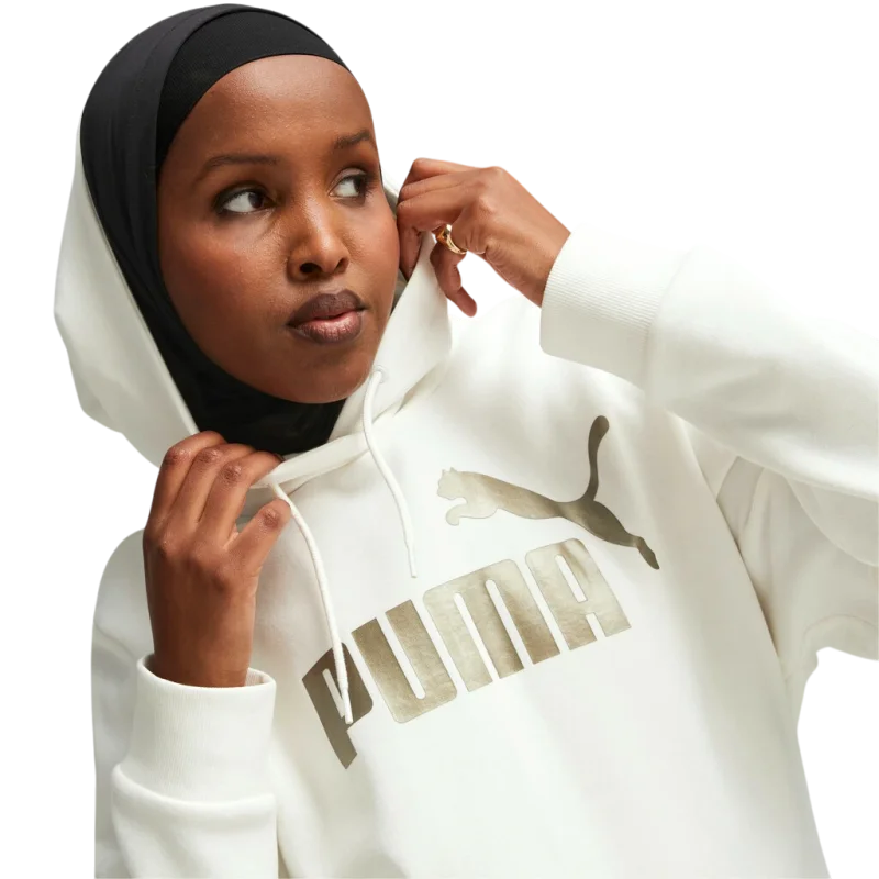 Puma Essentials Metallic Logo Hoodie FL Warm Beyaz Kadın Sweatshirt - 2