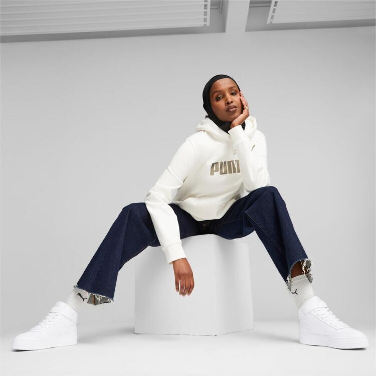 Puma ESS+ Metallic Logo Hoodie FL Warm BEYAZ Kadın Sweatshirt - 3