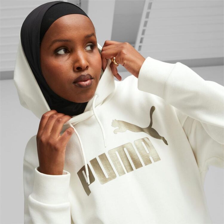 Puma ESS+ Metallic Logo Hoodie FL Warm BEYAZ Kadın Sweatshirt - 2