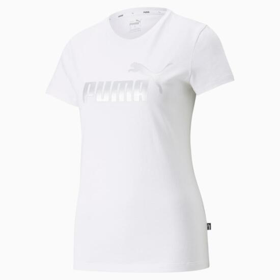 Puma ESS+ Metallic Logo Tee BEYAZ Kadın Tshirt - 1