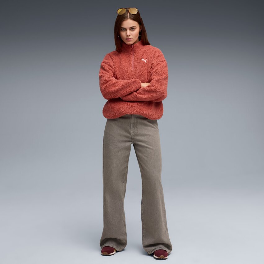 Puma Essentials Elevated Comfort Half-Zip Crew Kırmızı Kadın Sweatshirt - 3