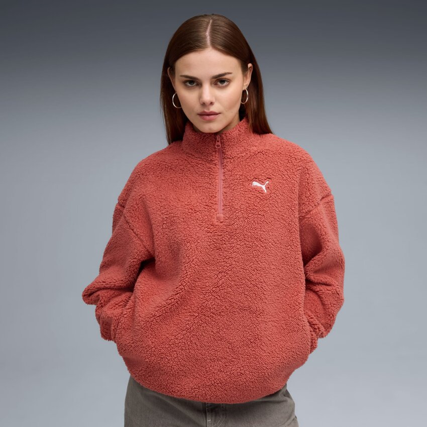 Puma Essentials Elevated Comfort Half-Zip Crew Kırmızı Kadın Sweatshirt - 1