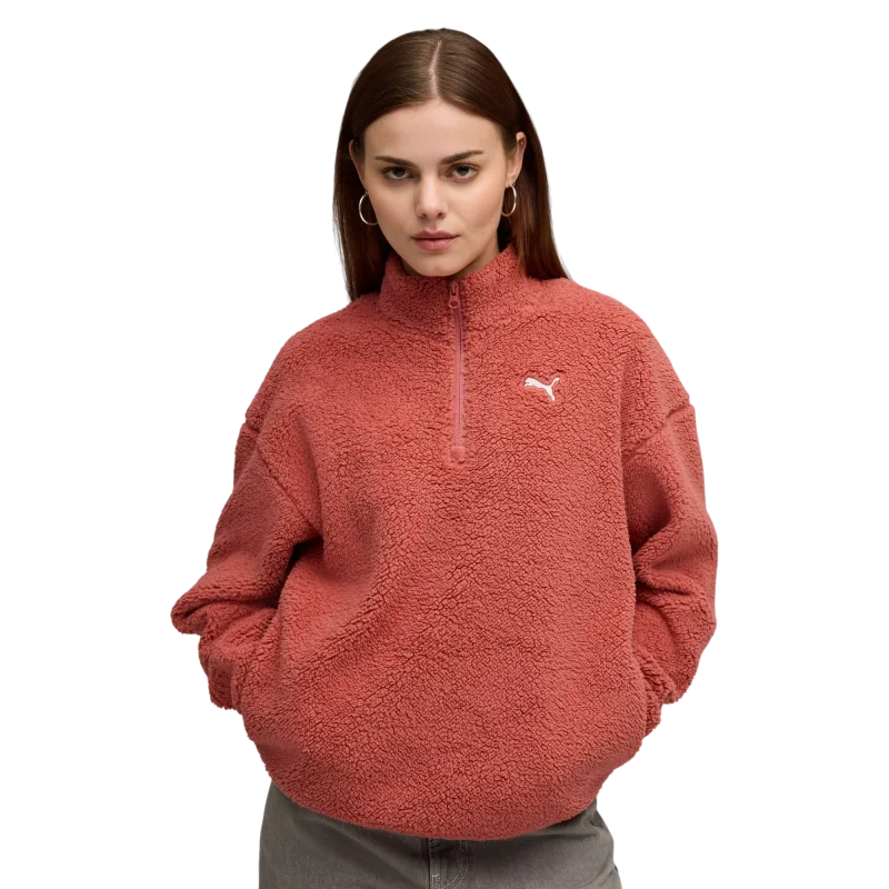 Puma Essentials Elevated Comfort Half-Zip Crew Kırmızı Kadın Sweatshirt - 1