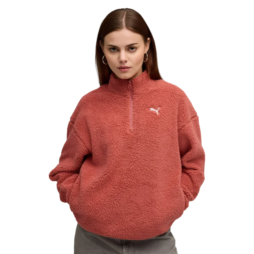 Puma Essentials Elevated Comfort Half-Zip Crew Kırmızı Kadın Sweatshirt - 1