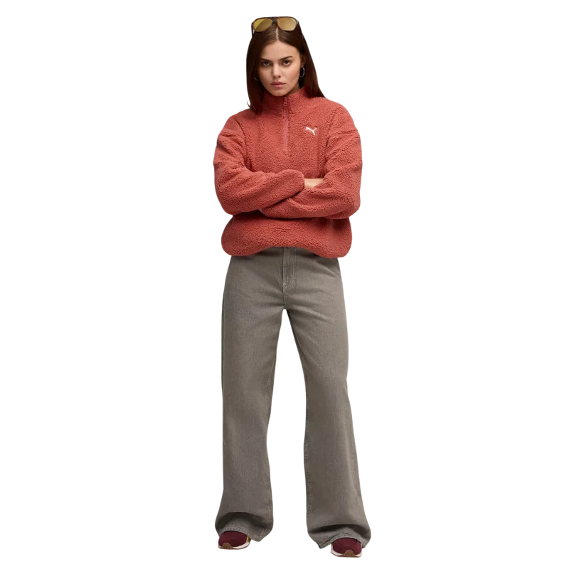 Puma Essentials Elevated Comfort Half-Zip Crew Kırmızı Kadın Sweatshirt - 3