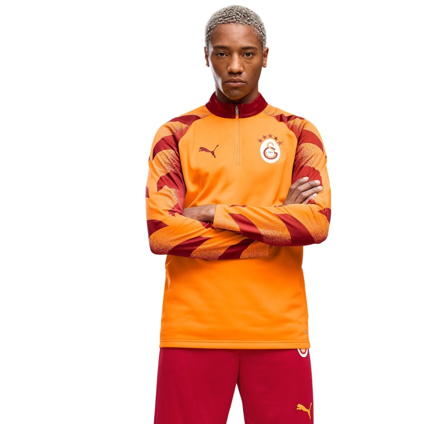 Puma Galatasaray Warm Up 1/4 Zip Top Sarı-Kırmızı Erkek Eşofman Üstü - 1