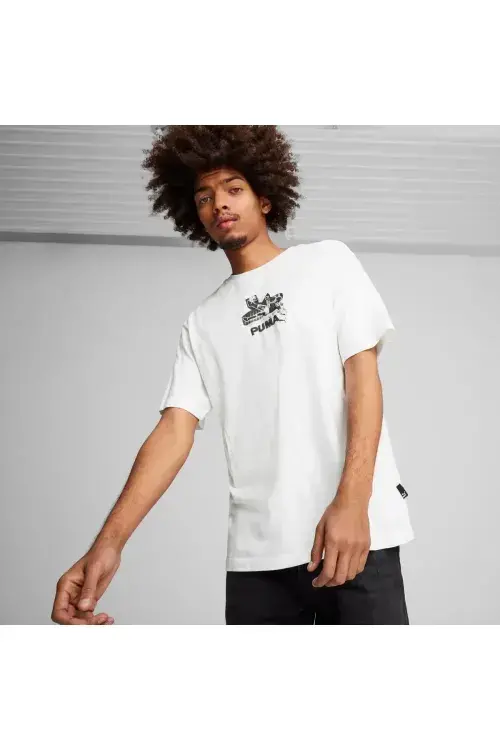 Puma GRAPHICS Bicycle Kick Tee BEYAZ Erkek Tshirt - 1