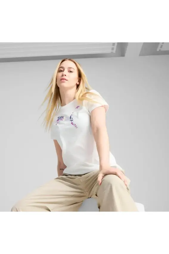 Puma Graphics Floral Cat Logo Tee Kadın Tshirt - 1