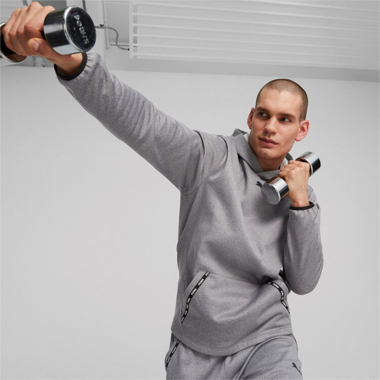 Puma Puma Fit Taped PWRFLEECE Hoodie Gri Erkek Eşofman Üstü - Puma (1)