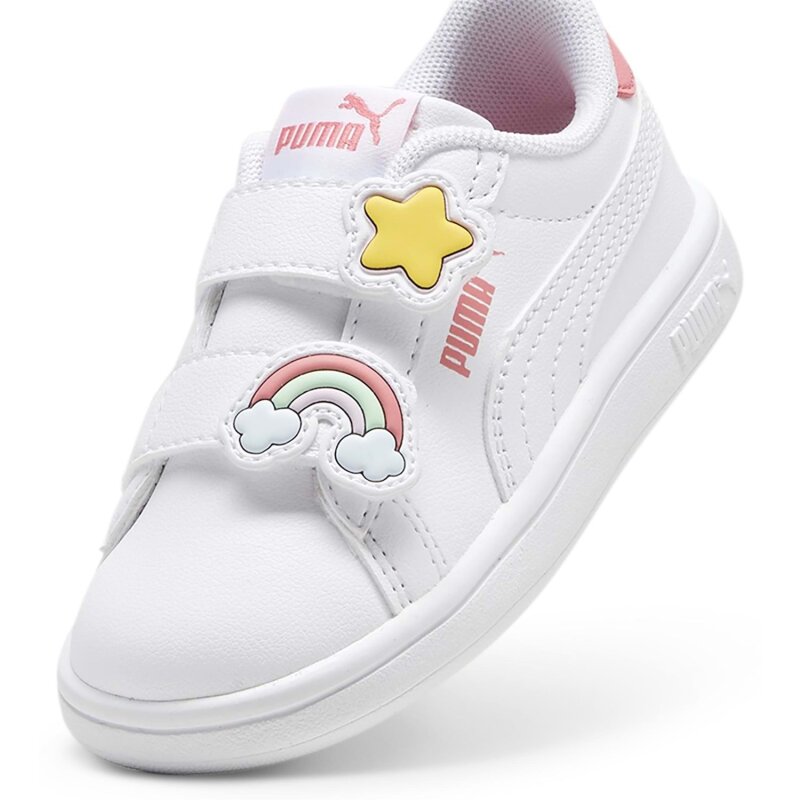 Puma Smash 3.0 Badges V Inf Beyaz-Pembe Çocuk Günlük Ayakkabı - 3