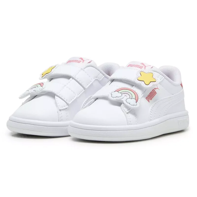 Puma Smash 3.0 Badges V Inf Beyaz-Pembe Çocuk Günlük Ayakkabı - 4
