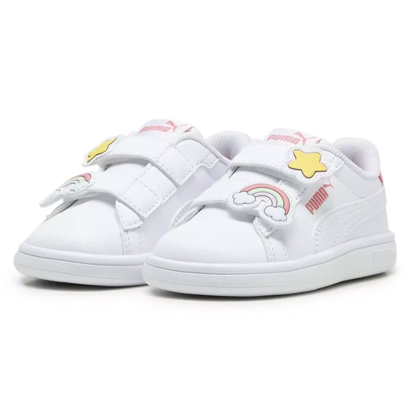 Puma Smash 3.0 Badges V Inf Beyaz-Pembe Çocuk Günlük Ayakkabı - 4