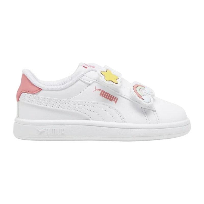 Puma Smash 3.0 Badges V Inf Beyaz-Pembe Çocuk Günlük Ayakkabı 