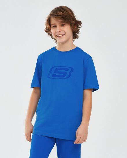 Skechers Essential B Short Sleeve T-Shirt Mavi Çocuk Tshirt - 1